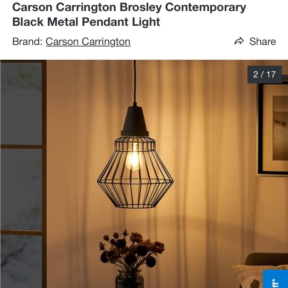 Carson Carrington Brosley Contemporary Black Metal Pendant Light (Wired) NWT